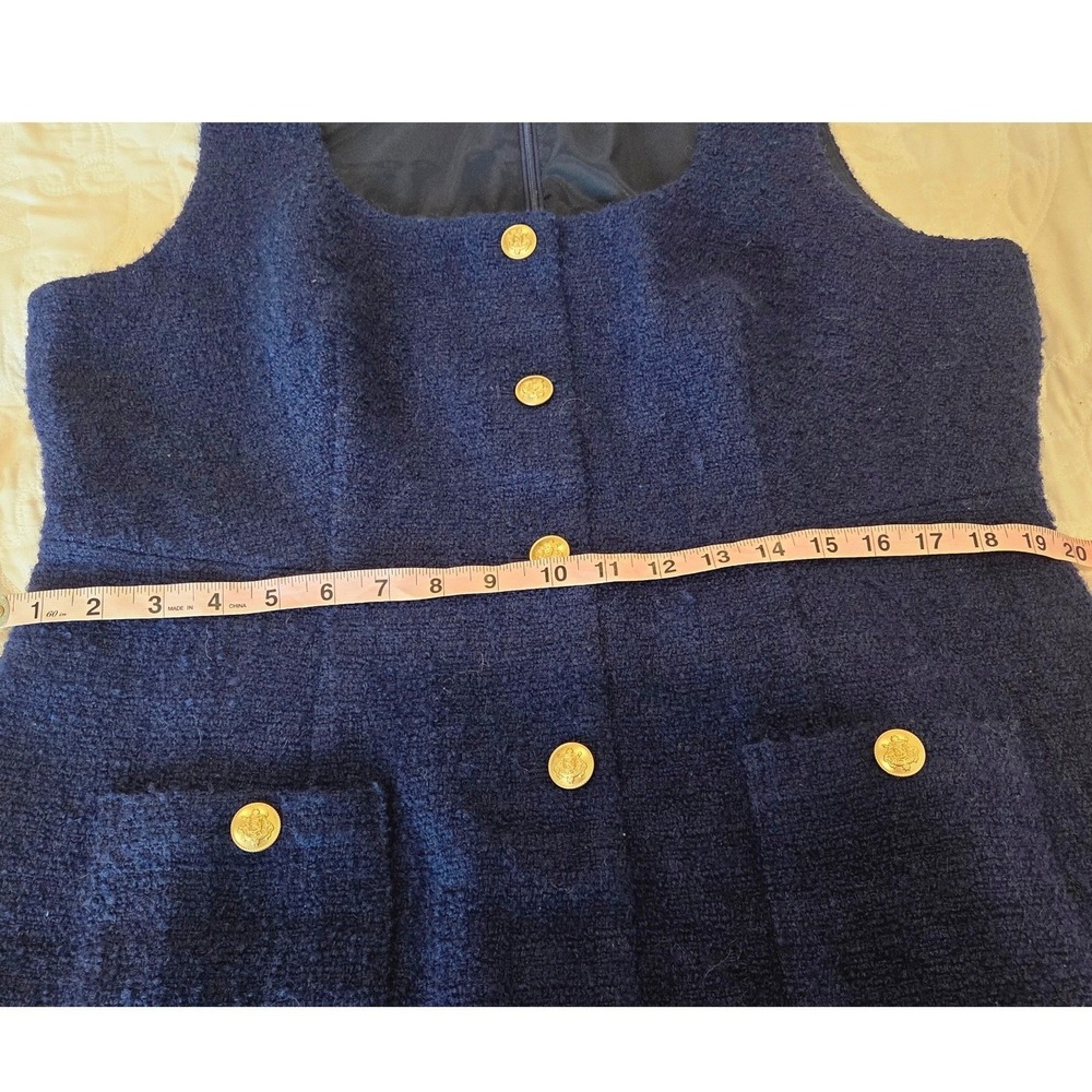 J.Crew Sheath Dress Wool Tweed Gold Button Sleeveless Navy Preppy Work 18 - Picture 6 of 9